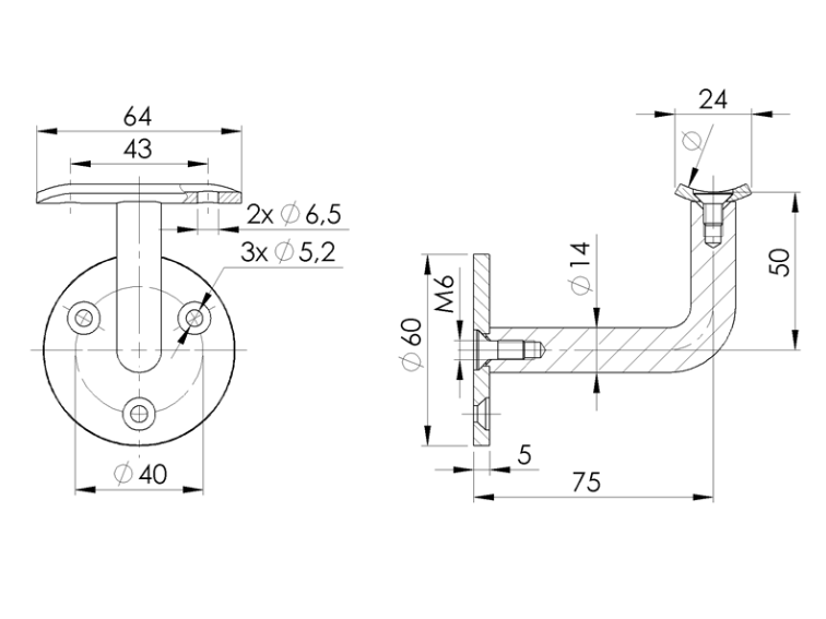 Zábradlí nerez - držák madla S112